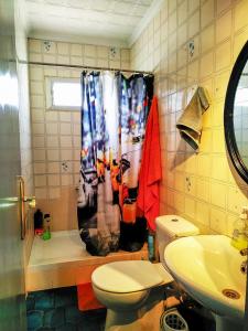 阿利坎特的住宿－Quiet room in Alicante SmartTV，一间带卫生间和淋浴帘的浴室