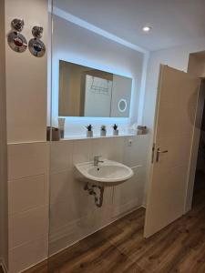 a bathroom with a sink and a mirror at Die Alte Apotheke _ Apartment Nr.2 in Baiersbronn