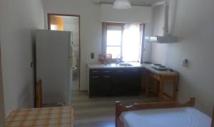 a kitchen with a bed and a sink in a room at Virginia's Rooms in Plataria