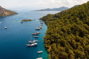 an aerial view of a group of boats in the water at Villa Valley 5 in Oludeniz