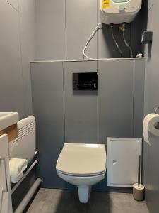a small bathroom with a toilet and a sink at Nordic Thor in Belau +17 photos