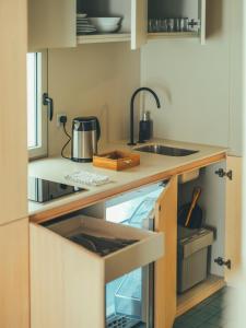 eine Küche mit einer Spüle und einer Arbeitsplatte in der Unterkunft Boutique Apartments 23 Barcelona in Barcelona