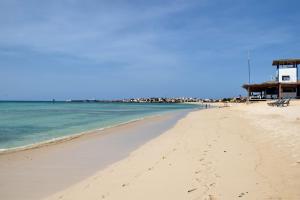 une plage avec des empreintes sur le sable et l'océan dans l'établissement WEYt1, à Sal Rei