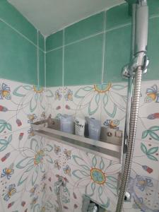 a bathroom with a shower with flowers on the wall at Casa della Frutta in Anacapri