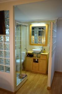 a bathroom with a glass shower and a sink at Piso cercano Plaza San Cayetano en Yecla in Yecla