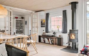 a living room with a fireplace and a dining table at Pet Friendly Home In Nrre Nebel With Wifi in Nymindegab