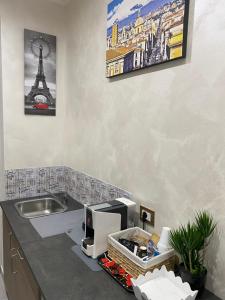 un bancone della cucina con lavello e forno a microonde di La Marchesina House a Misterbianco
