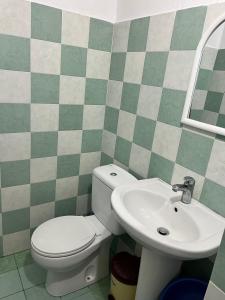 a bathroom with a toilet and a sink at Tourists Guest House in Gjirokastër