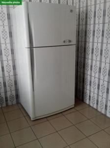 a white refrigerator in a corner of a kitchen at Villa SPIROU in Ivato