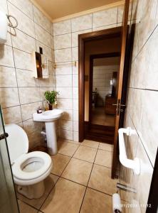a bathroom with a toilet and a sink at Casa do pescador, na rota do Cristo Protetor in Estefânia
