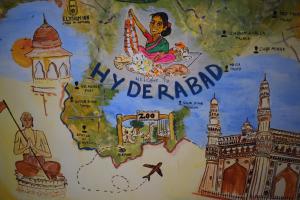 een kaart van India met verschillende plaatsen erop bij Elysium Inn in Hyderabad