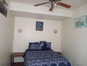 a bedroom with a bed and a ceiling fan at comfy cozy roomy in Schenectady