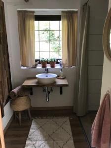 a bathroom with a sink and a window at Charmant vakantiehuis in Unterkolbnitz