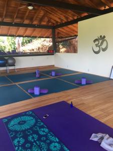 a room with purple mats on the floor at Mango Tree Villas in Coronado