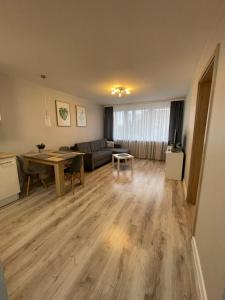 a living room with a couch and a table at Mieszkanie w centrum z oddzielną sypialnią in Płock