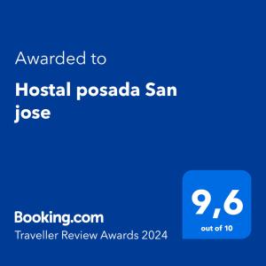 Sertifikatas, apdovanojimas, ženklas ar kitas apgyvendinimo įstaigoje Hostal posada San jose matomas dokumentas