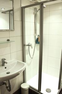 a bathroom with a shower and a sink at Ferienwohnung Struve Nr 2 in Petersdorf auf Fehmarn