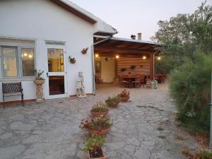 a patio with potted plants in front of a house at Agriturismo Radici Contadine in Bisaccia