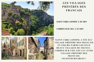 een collage van foto's van dorpen en kastelen bij L'Ethnic Chic Wifi, Netflix, Disney, Coeur de Bastide in Villefranche-de-Rouergue