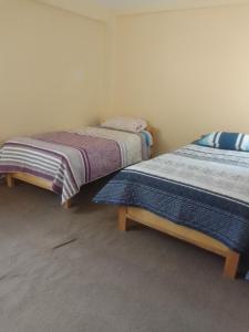 two beds sitting next to each other in a room at killa andina inn in Puno