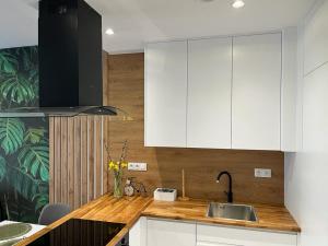 a kitchen with white cabinets and a sink at Apartament Zacisze 13 in Piaseczno