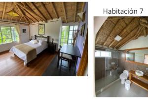 2 immagini di una camera con letto e bagno di Finca Hotel Palma de Iraka - Quindío - Hasta 26 Personas a La Tebaida