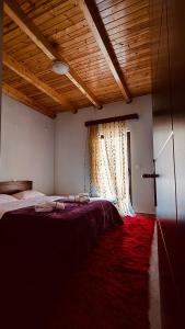 1 dormitorio con 1 cama grande y alfombra roja en Villa Athamanio - Suite, en Athamanio