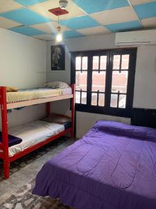 Zimmer mit 2 Etagenbetten und einer Decke in der Unterkunft Coolraul Hostel in Rosario