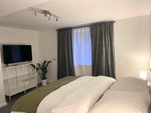 a bedroom with a bed and a flat screen tv at Casa Bella in Guxhagen