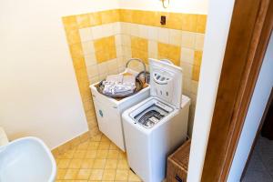 Rivarolo Mantovano的住宿－Convivium，小型浴室内的洗衣机和烘干机