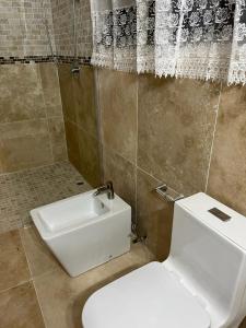 a bathroom with a toilet and a sink at Paradise View Hilltop 5 Bedroom Residence in Dickenson Bay