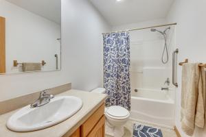 W łazience znajduje się umywalka, toaleta i prysznic. w obiekcie McDowell Highland County River Retreat with Deck! w mieście Williamsville