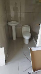 ein Bad mit einem WC und einem Waschbecken in der Unterkunft Estudio Curime in Curime