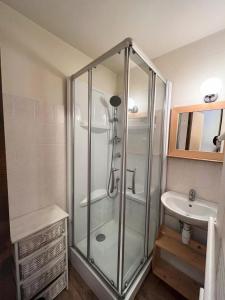 a bathroom with a shower and a sink at Résidence Les Cordeliers - Studio pour 4 Personnes 171 in Valloire