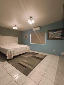 1 dormitorio con 1 cama y ventilador en la pared en Almejas A en San Carlos