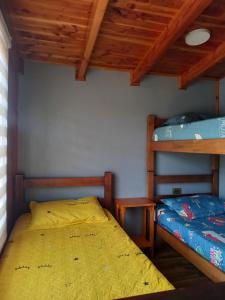 - une chambre avec un lit et des lits superposés dans l'établissement Cabaña 2 Vive Villarrica, à Villarrica