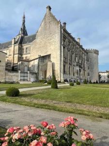 a large building with pink roses in front of it at Appartement au cœur de la cité d'Angoulême in Angoulême +22 photos