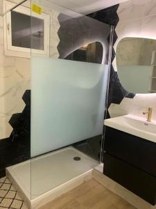 een badkamer met een wastafel en een spiegel bij Cosy Home Next To Disneyland & Train in Torcy