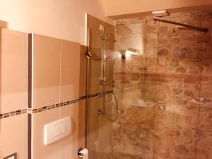 a shower with a glass door in a bathroom at Parma Country Room in Montechiarugolo