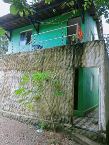 ein Gebäude mit einer grünen Tür und einer Wand in der Unterkunft Toca in Pipa