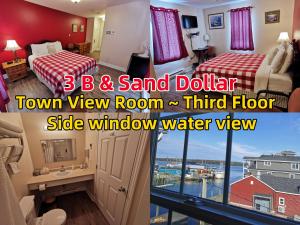 een slaapkamer met 2 bedden en uitzicht op de oceaan bij The Inn at Fisherman's cove in Halifax
