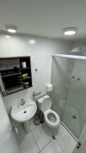 聖保羅的住宿－Apto em São Paulo - Expo Center, Tietê, Anhembi，浴室配有卫生间、盥洗盆和淋浴。