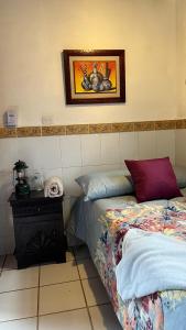 a bedroom with a bed and a picture on the wall at Donde Polo Hostal in Suchitoto