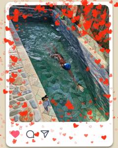 a person swimming in a swimming pool with red hearts at Nangalisan Liliz Lee Private Resort and Accomodation 
