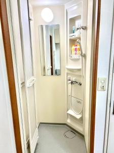 a bathroom with a toilet and a mirror at Shinjuku sanchome Hana House in Tokyo
