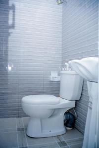 een badkamer met een wit toilet en een wastafel bij Swahili Homes- Ada Estate in Dar es Salaam