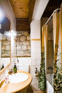 a bathroom with a sink and a toilet at Posada la Estela de Barros in Los Corrales de Buelna