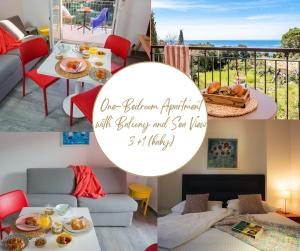 un collage de photos d'une chambre avec une table et un balcon dans l'établissement Apartments Villa Lukas, à Cavtat