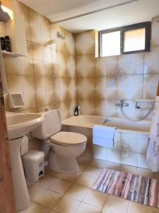 een badkamer met een toilet, een bad en een wastafel bij Maison authentique avec grande terrasse in Kritinía