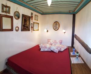 1 dormitorio con 1 cama roja en una habitación en Lila Traditional House, en Kipoi